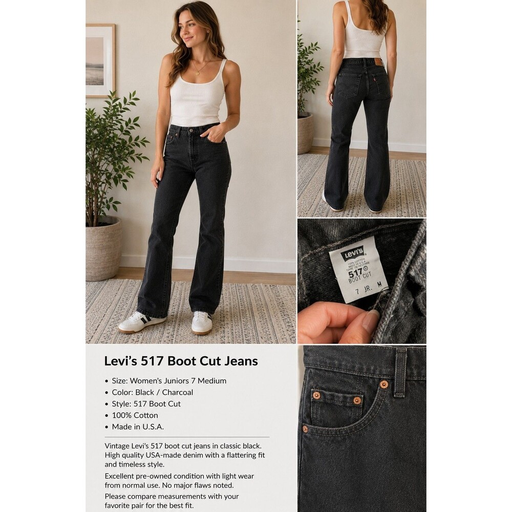 Vintage Levi's 517 Boot Cut Jeans Women's Juniors 7 M Black  USA 100% Cotton Y2K